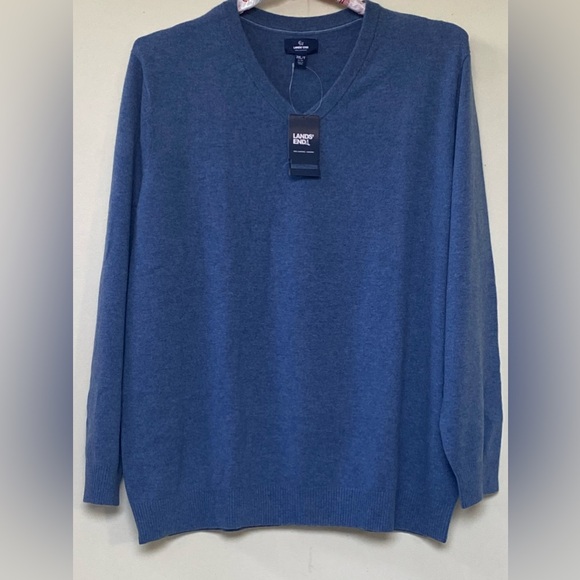 Lands End Men’s Cashmere V-Neck Sweater Medium Blue - Picture 5 of 12